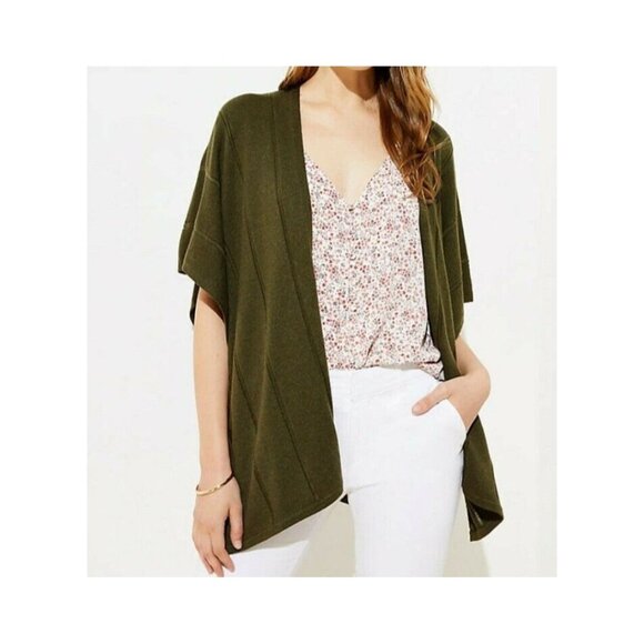 Ann Taylor LOFT Sweaters - Ann Taylor LOFT Ribbed Striped Wrap Olive Heather Size M/L Dolman Half Sleeve